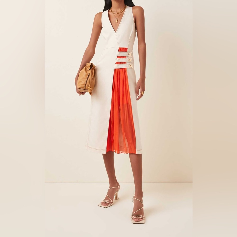 Alexis Ilan Mixed-Media Colorblock Midi Dress
